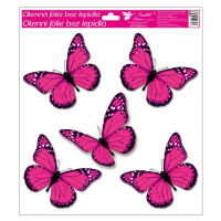 Okenní fólie s glitry motýli 33x30 cm tmavě růžové