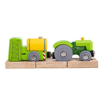 Bigjigs Rail Dřevěný traktor s vlečkou zelený