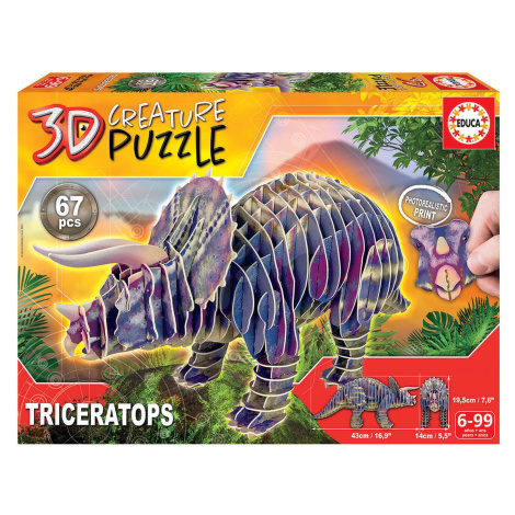Puzzle dinosaurus Triceratops 3D Creature Educa délka 43 cm 67 dílků od 6 let