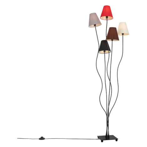 Designová stojací lampa černá s odstíny látky 5-light - Melis QAZQA