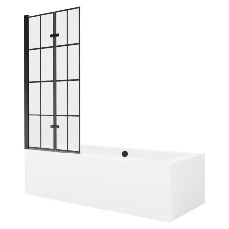 MEXEN/S Cube obdélníková vana 170 x 80 cm s panelem + vanová zástěna 80 cm, černá vzor 550517080