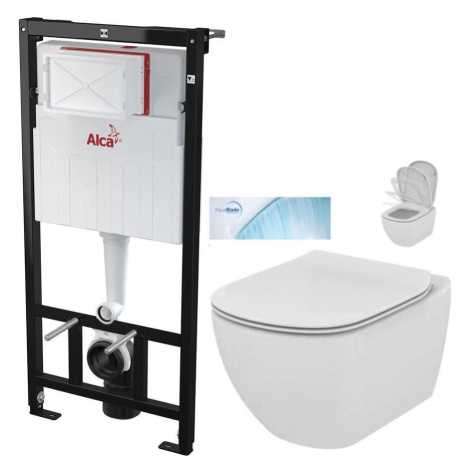Předstěnový instalační systém bez tlačítka + WC Ideal Standard Tesi se sedátkem SoftClose, AquaB Alcaplast