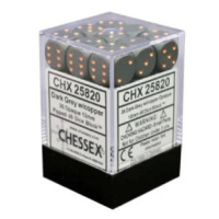 Chessex Sada 6-stěnných kostek 12mm - Tmavě šedá s měděnými tečkami (36x)