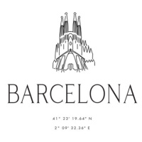 Ilustrace Barcelona coordinates with Sagrada Familia temple, Blursbyai, 26.7 × 40 cm