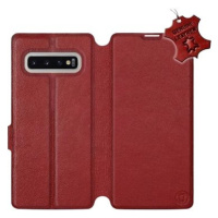 Flip pouzdro na mobil Samsung Galaxy S10 Plus - Tmavě červené - kožené - Dark Red Leather