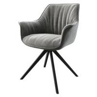 DELIFE Otočná židle Keila-Flex s područkou samet šedý křížová podnož hranatá otočná černá