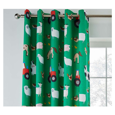 Zelený dětský závěs 2 ks 168x183 cm Farmyard Animals – Catherine Lansfield