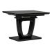 Jídelní stůl 110+40x75 cm, černá 4 mm skleněná deska, MDF, černý matný lak