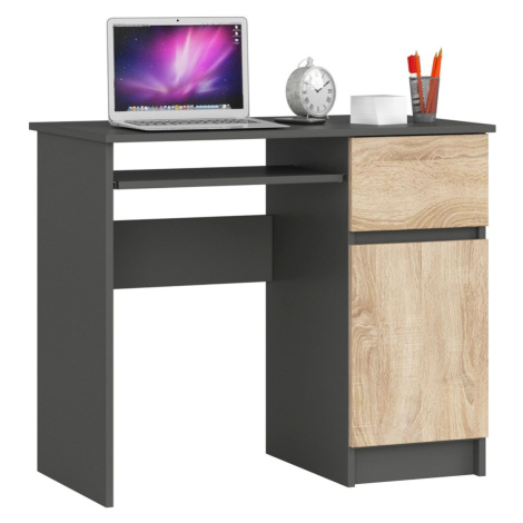 Ak furniture Psací stůl PIKSEL 90 cm grafitově šedý/dub sonoma pravý