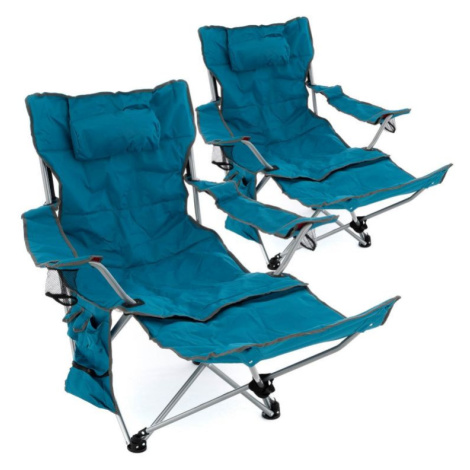 Divero Sada 2 ks kempingových židlí s odnímatelná podnožkou, modrá