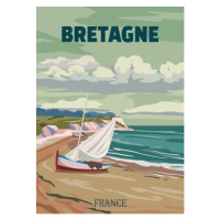 Ilustrace Travel poster Bretagne France, vintage sailboat,, VectorUp, (30 x 40 cm)