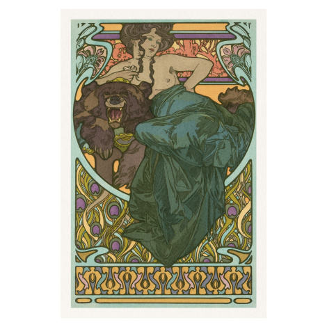 Obrazová reprodukce Lady & Bear (Vintage Art Nouveau Beaitufl Portait) - Alfons / Alphonse Mucha