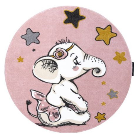 Dětský kusový koberec Petit Elephant stars pink kruh FOR LIVING