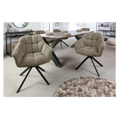 Estila Designová otočná retro židle do jídelny Mariposa s olivově zeleným čalouněním a černými k