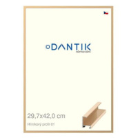 DANTIK rámeček 29,7 × 42, ALU profil 6001 Zlatý lesklý plexi čiré