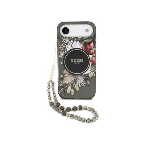 Zadní kryt Guess IML Flowers Strap MagSafe pro Apple iPhone 17, černá