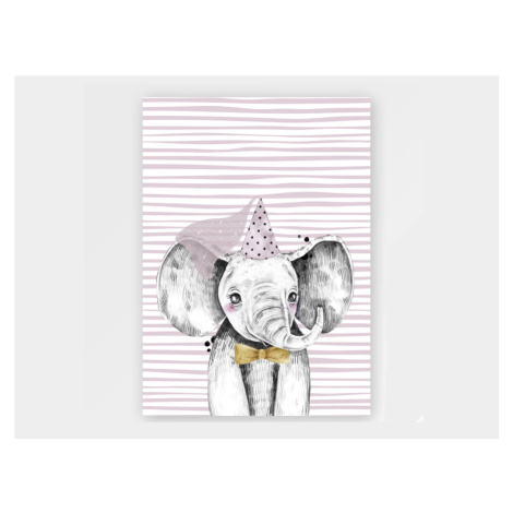 Česká výroba Plakát Slon rozměr: 50 x 70 cm, varianty: Slon šedý s růžovou čepicí