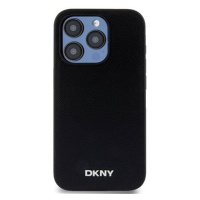 DKNY PU Leather Silver Metal Logo Magsafe Zadní Kryt pro iPhone 15 Pro Max Black