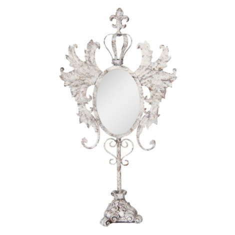 Bílé oválné stolní zrcadlo v erbu s patinou – 37x14x68 cm Clayre & Eef
