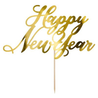 PartyDeco zapichovací dekorace na dort zlatá Happy New Year