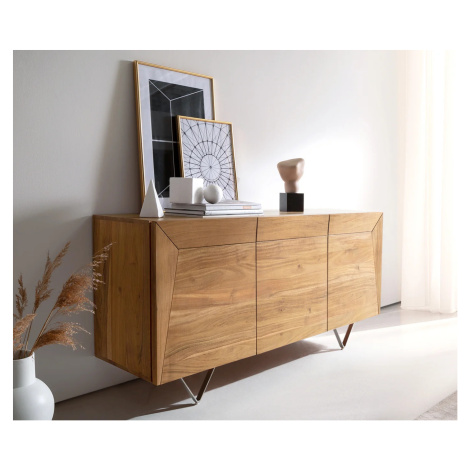 DELIFE Komoda Kayu 145x40x70 cm akácie přírodní 3 dvířka podnož ve tvaru V