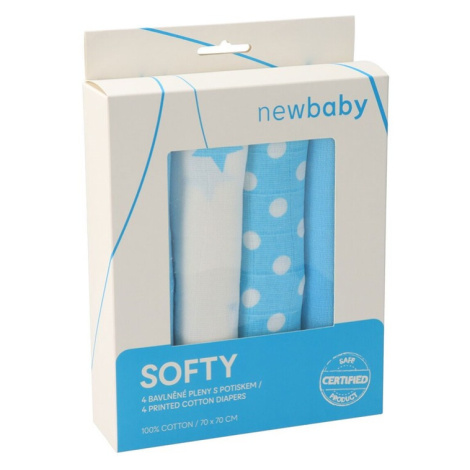 NEW BABY - Látkové bavlněné pleny Softy s potiskem 70 x 70 cm 4 ks tyrkysovo-bílé