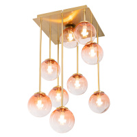 Stropní svítidlo ve stylu Art Deco zlaté s růžovým sklem 9 světel - Atény