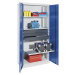 eurokraft pro Skříň na materiál, šířka 950 mm, 3 výsuvné police, 3 zásuvky, dveře hořcově modré