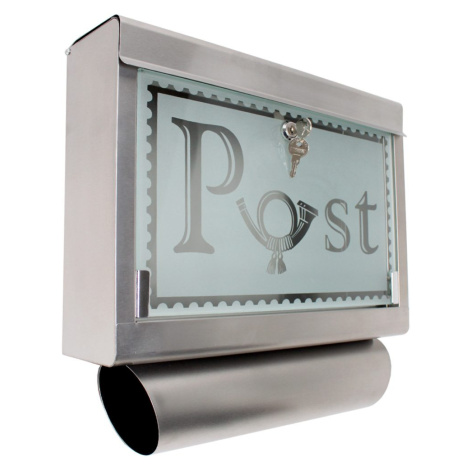 tectake 400613 poštovní schránka nerezová s rourou na noviny a skleněnou zástěnkou - stříbrná st