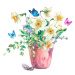 Ilustrace Watercolor Garden Spring bouquet in flower pots, princessmaro, 40 × 40 cm