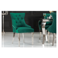 Estila Zámecká stylová jídelní židle Eleanor se sametovým smaragdově zeleným čalouněním a stříbr