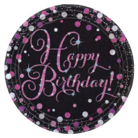 Talíře papírové Sparkling Celebrations Happy Birthday růžové 23 cm 8 ks