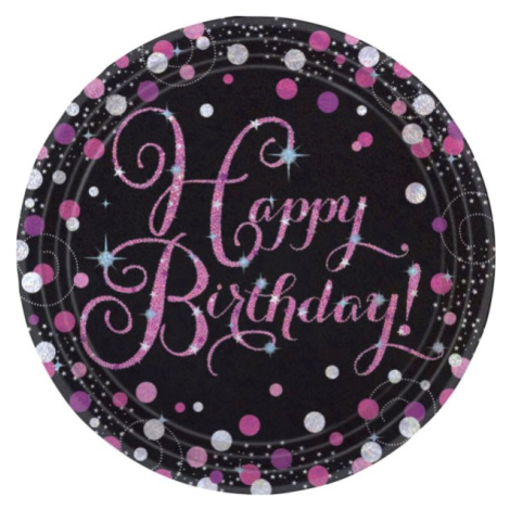 Talíře papírové Sparkling Celebrations Happy Birthday růžové 23 cm 8 ks Amscan
