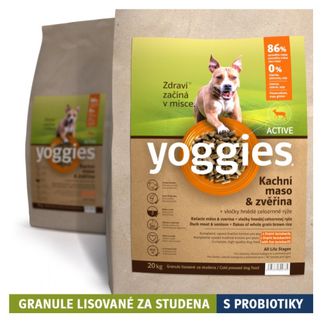 20kg Yoggies Active Kachní maso&zvěřina, granule lisované za studena s probiotiky