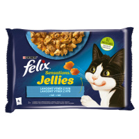 Felix Sensations Jellies s lososem a želé s příchutí krevet+treskou tmavou a želé s rajčaty 4 x 