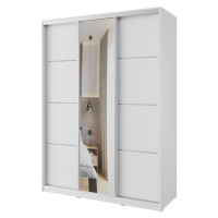 Šatní skříň NEJBY BARNABA 150 cm s posuvnými dveřmi, zrcadlem, 4 šuplíky a 2 šatními tyčemi, bíl