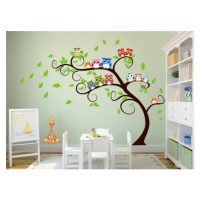 Krásná nálepka na zeď do dětského pokoje sovičky na stromě 150 x 300 cm