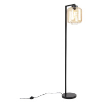 Designová stojací lampa černá s jantarovým sklem - Qara