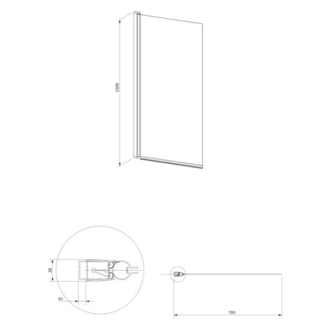 OMNIRES KINGSTON Jednokřídlá vanová zástěna, 70 cm černá mat / transparent /BLMTR/ XHE85BLTR