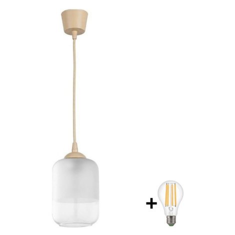Brilagi - LED Lustr na lanku RETRO GLASS 1xE27/60W/230V pr. 14 cm béžová/bílá NSTK7778+TK8619A