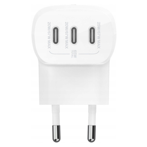 Nabíječka do sítě Belkin, 3 porty Usb-c Pd 3.1, Pps, 3.25A, 67W, úhlová