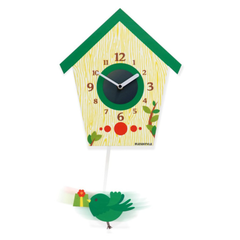 Flexistyle z110 - dětské kyvadlové hodiny s ptáčkem zelená