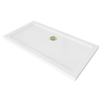 MEXEN/S Flat sprchová vanička obdélníková slim 130 x 70, bílá + zlatý sifon 40107013G