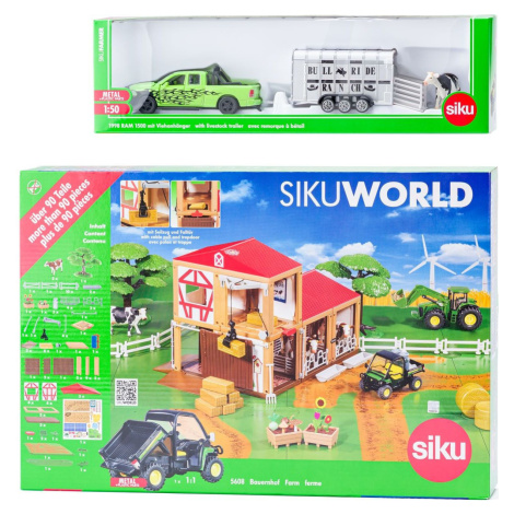 SIKU World 56081998 farma s autem pro přepravu dobytka