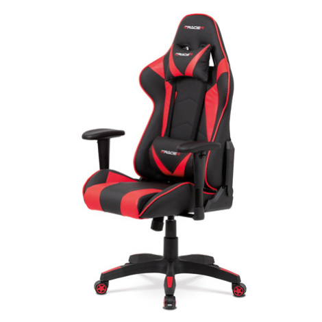 Kancelářská židle houpací mech., černá + červená koženka, plast. kříž Autronic