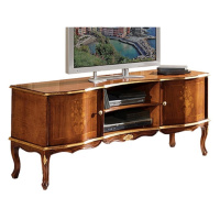 Estila Luxusní rustikální dřevěný TV stolek Clasica z masivu s poličkami a dvířky s dekorativním