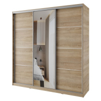 Šatní skříň NEJBY BARNABA 200 cm s posuvnými dveřmi,zrcadlem,4 šuplíky a 2 šatními tyčemi,dub so