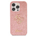 Guess PU Fixed Glitter 4G Metal Logo kryt iPhone 15 Pro růžový