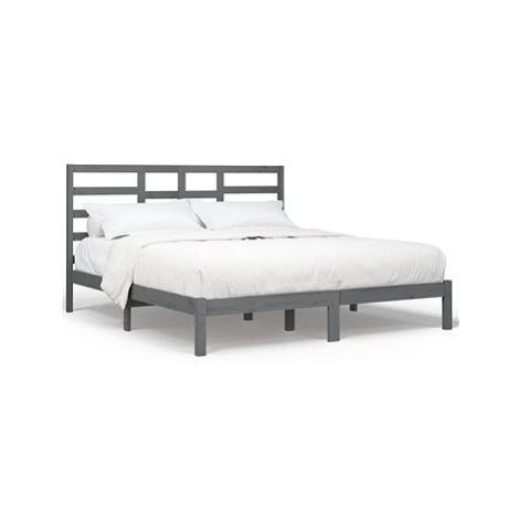 Rám postele šedý masivní dřevo 180 × 200 cm Super King, 3105812 SHUMEE