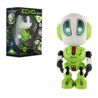 Robot ECHO opakující věty kovový 12cm zelený na baterie se zvukem, světlem v krabičce 10,5x15x5,